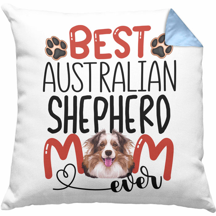 Australian Shepherd Mom Besitzerin Kissen mit Füllung 40x40 Geschenk Lustiger Spruch Geschenkidee Besitzerin Australian Shepherd Mama (Grau) Blau Trendation