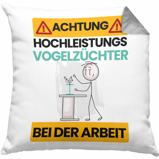Vogelzüchter Kissen mit Füllung 40x40 Geschenk Lustiger Spruch Geschenkidee für Vogelzüchter Achtung Hochleistungs Vogelzüchter Bei Der Arbeit (Grau) Grau Trendation
