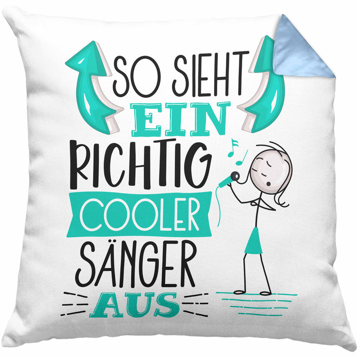 Sänger Kissen mit Füllung 40x40 Geschenk So Sieht Ein RIchtig Cooler Sänger Aus Geschenkidee Lustiger Spruch Geburtstag (Grau) Blau Trendation