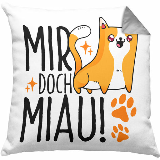 Katzen Kissen mit Füllung 40x40 Lustige Geschenkidee "Mir Doch Miau" Geschenk für Katzen-Besitzerin (Grau) Grau Trendation