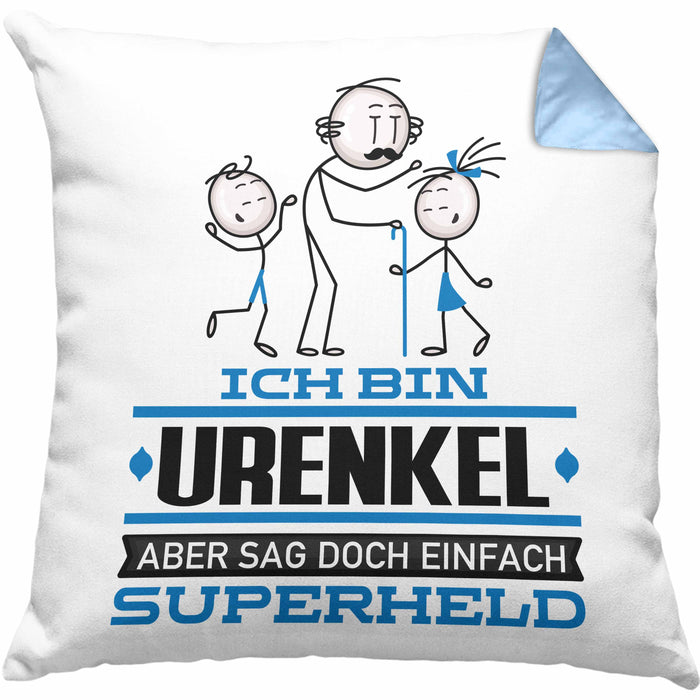 Urenkel Geschenk Kissen mit Füllung 40x40 Ich Bin Urenkel Aber Sag Doch Einfach Superheld Lustige Geschenkdiee für Urenkel (Grau) Blau Trendation
