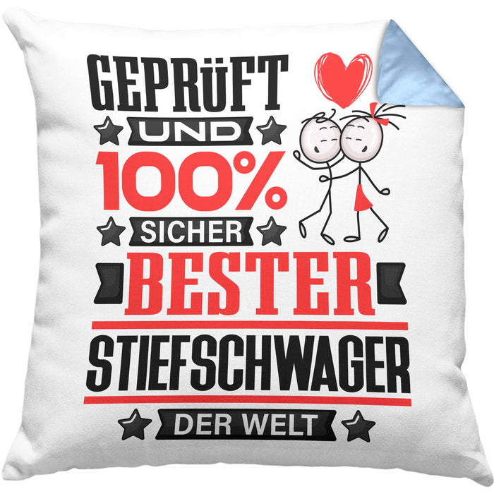 Stiefschwager Geschenk Lustiger Spruch für Stiefschwager Geschenkidee Bester Stiefschwager Der WeltKissen mit Füllung 40x40 (Grau) Blau Trendation