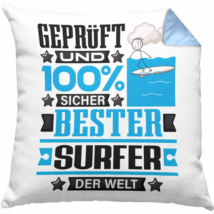 Surfer Geschenk Lustiger Spruch für Surfer Geschenkidee Bester Surfer Der WeltKissen mit Füllung 40x40 (Grau) Blau Trendation