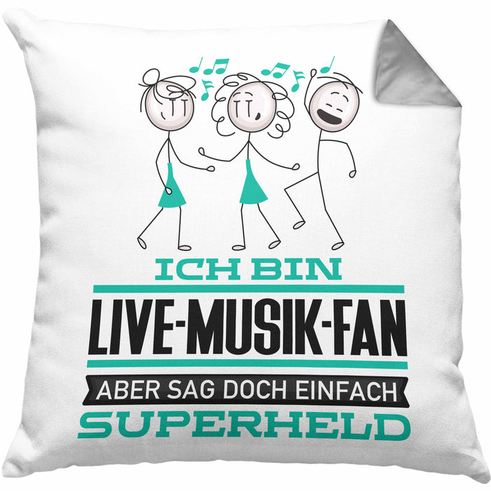 Live-Musik-Fan Geschenk Kissen mit Füllung 40x40 Ich Bin Live-Musik-Fan Aber Sag Doch Einfach Superheld Lustige Geschenkdiee für Live-Musik-Fan (Grau) Grau Trendation