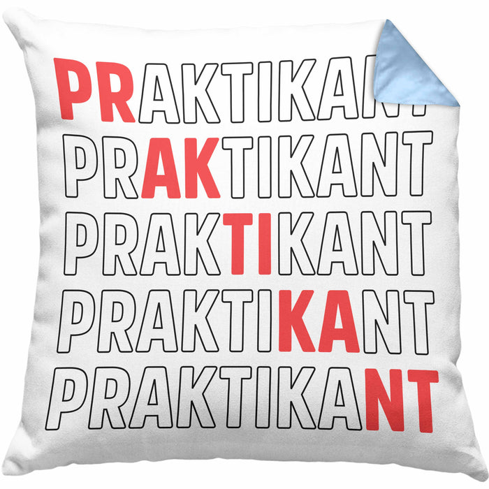 Praktikant Kissen mit Füllung 40x40 Geschenk Lustiger Spruch (Grau) Blau Trendation
