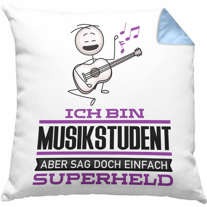Musikstudent Geschenk Kissen mit Füllung 40x40 Ich Bin Musikstudent Aber Sag Doch Einfach Superheld Lustige Geschenkdiee für Musikstudent (Grau) Blau Trendation