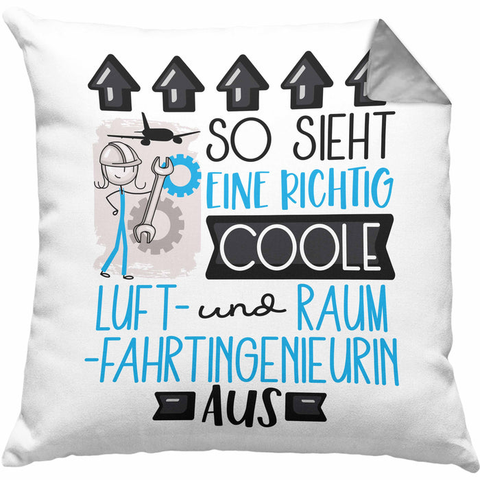 Luft- und Raumfahrtingenieurin Geschenk Kissen mit Füllung 40x40 Geschenkidee für Luft- und Raumfahrtingenieurin Geburtstag Weihnachten Spruch So Sieht Eine Richtig Coole Luft- und Raumfahrtingenieurin Aus (Grau) Grau Trendation