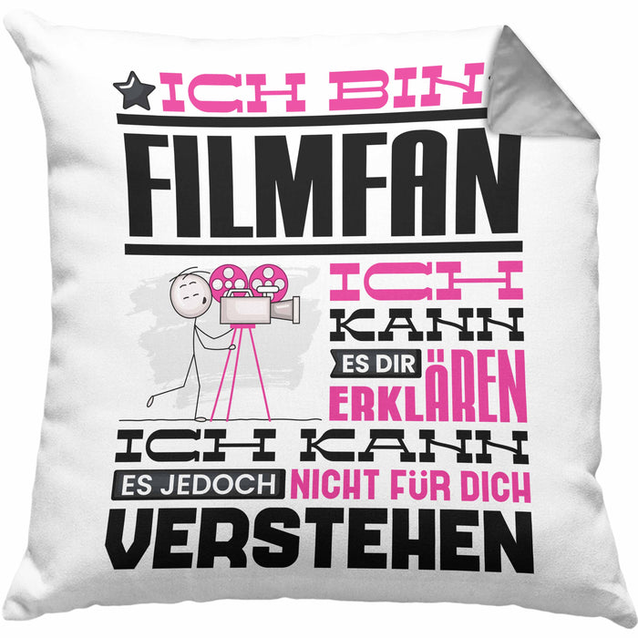 Filmfan Geschenk Kaffee-Kissen mit Füllung 40x40 Geschenkidee für Filmfan Ich Bin Filmfan Ich Kann Es Dir Erklären Jedoch Nicht Für Dich Verstehen Spruch Lustig (Grau) Grau Trendation