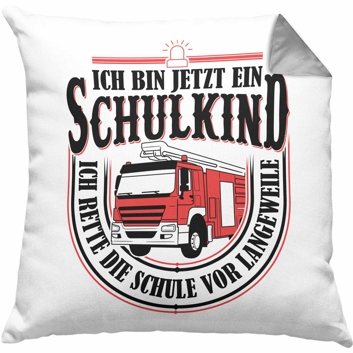 Einschulung Geschenk Jungs Kissen mit Füllung 40x40 Ich Bin Jetzt Ein Schulkind Ich Rette Die Schule Vor Langeweiele 1. Schultag Geschenkidee (Grau) Grau Trendation