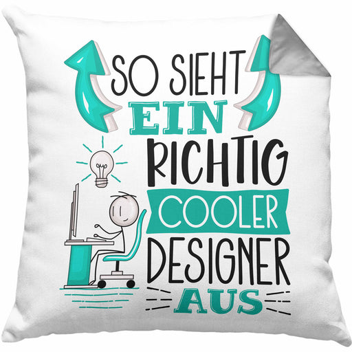Designer Kissen mit Füllung 40x40 Geschenk So Sieht Ein RIchtig Cooler Designer Aus Geschenkidee Lustiger Spruch Geburtstag (Grau) Grau Trendation