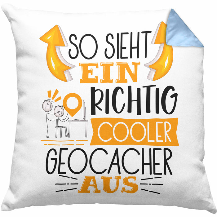 So Sieht Ein Richtig Cooler Geocacher Aus Geschenk Kissen mit Füllung 40x40 Lustiger Spruch Geschenkidee (Grau) Blau Trendation