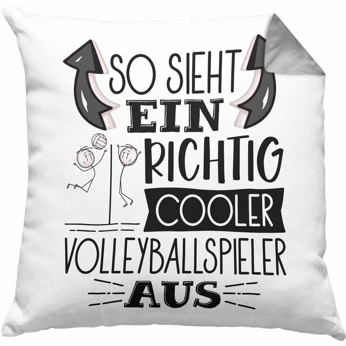 Volleyballspieler Kissen mit Füllung 40x40 Geschenk So Sieht Ein Richtig Cooler Volleyballspieler Aus Geschenkidee Spruch Lustig (Grau) Grau Trendation