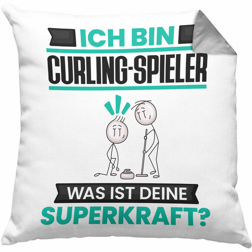 Curling-Spieler Kissen mit Füllung 40x40 Geschenk für Curling-Spieler Geburtstag Lustiger Spruch Was Ist Deine Superkraft (Grau) Grau Trendation