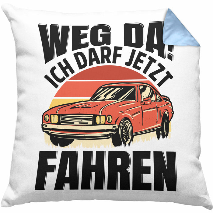 Führerschein Bestanden Geschenk Kissen mit Füllung 40x40 Führerscheinprüfung Bestanden Geschenkidee Weg Da Ich Darf Jetzt Fahren (Grau) Blau Trendation