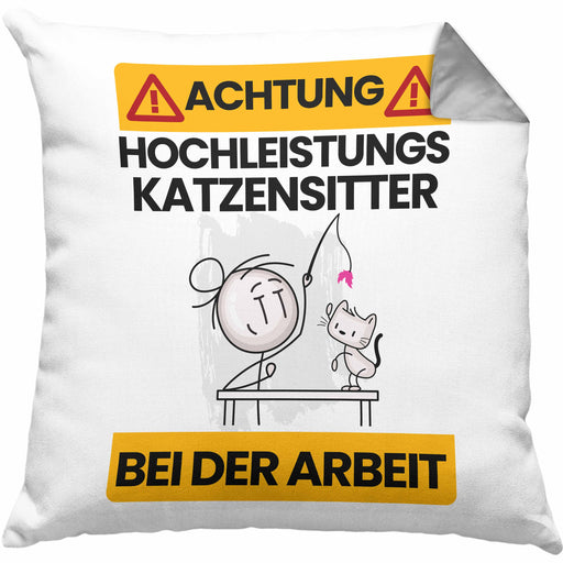 Katzensitter Kissen mit Füllung 40x40 Geschenk Lustiger Spruch Geschenkidee für Katzensitter Achtung Hochleistungs Katzensitter Bei Der Arbeit (Grau) Grau Trendation