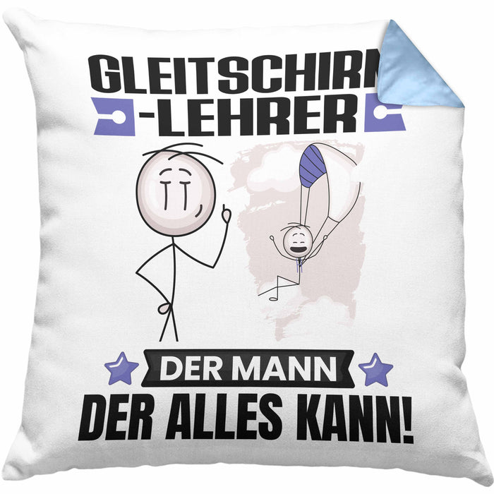 Gleitschirmlehrer Kissen mit Füllung 40x40 Geschenk für Gleitschirmlehrer Der Mann Der Alles Kann Geschenkidee zum Geburtstag (Grau) Blau Trendation