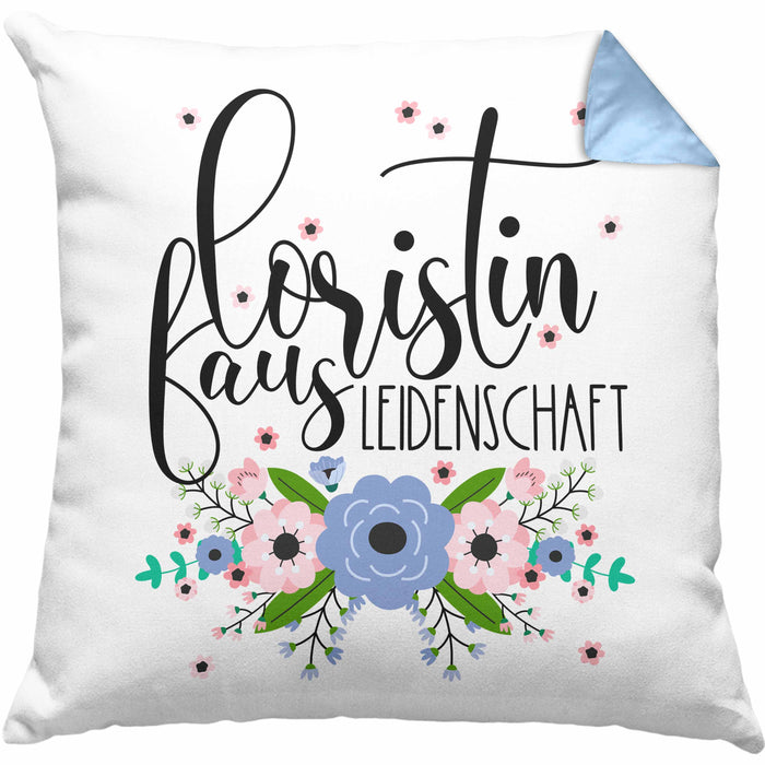 Floristin Aus Leidenschaft Kissen mit Füllung 40x40 Geschenk Blumen Floristin Geschenkidee (Grau) Blau Trendation