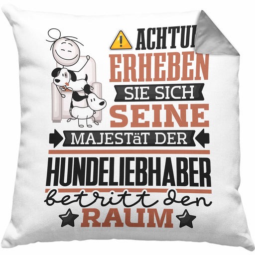 Hundeliebhaber Geschenk Kissen mit Füllung 40x40 Lustiger Spruch Erheben Sie Sich Der Hundeliebhaber Betritt den Raum (Grau) Grau Trendation