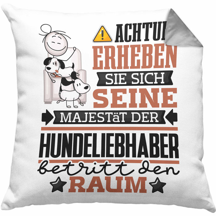 Hundeliebhaber Geschenk Kissen mit Füllung 40x40 Lustiger Spruch Erheben Sie Sich Der Hundeliebhaber Betritt den Raum (Grau) Grau Trendation