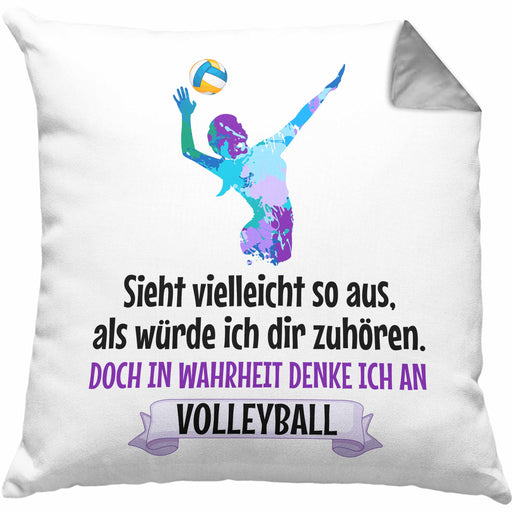 Volleyball Geschenk Kissen mit Füllung 40x40 Coach Herren Mädchen Kaffee Zubehör Volleyball-Spieler Spielerin (Grau) Grau Trendation
