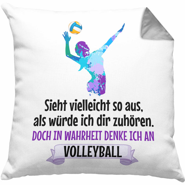 Volleyball Geschenk Kissen mit Füllung 40x40 Coach Herren Mädchen Kaffee Zubehör Volleyball-Spieler Spielerin (Grau) Grau Trendation