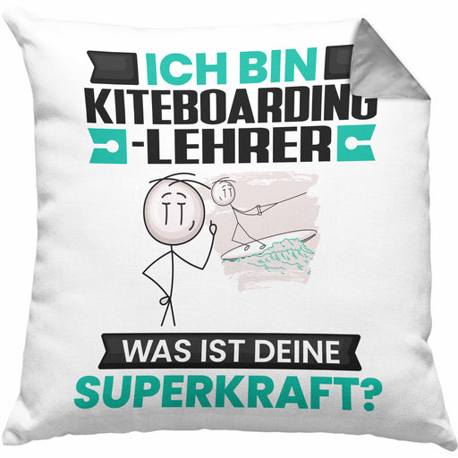 Kiteboarding-Lehrer Kissen mit Füllung 40x40 Geschenk für Kiteboarding-Lehrer Geburtstag Lustiger Spruch Was Ist Deine Superkraft (Grau) Grau Trendation