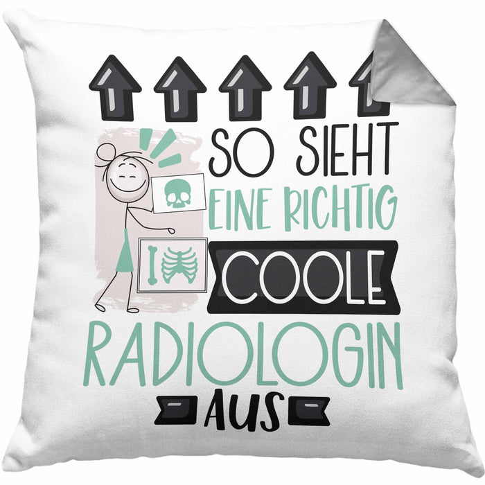 Radiologin Geschenk Kissen mit Füllung 40x40 Geschenkidee für Radiologin Geburtstag Weihnachten Spruch So Sieht Eine Richtig Coole Radiologin Aus (Grau) Grau Trendation