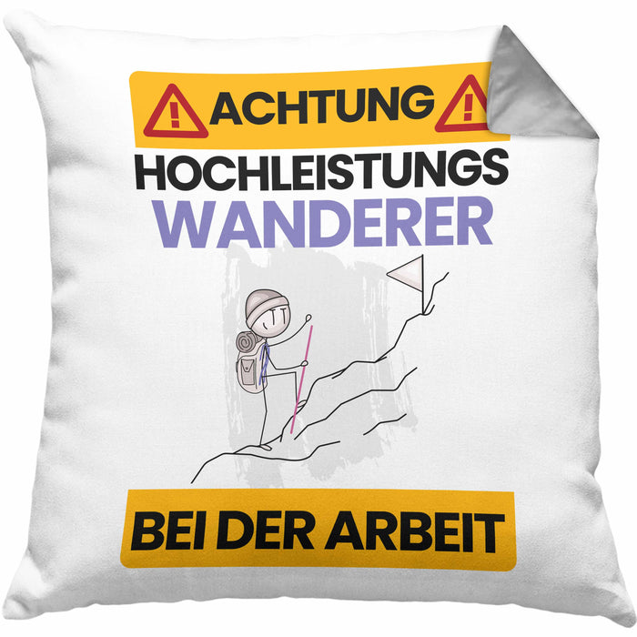 Wandern Kissen mit Füllung 40x40 Geschenk Lustiger Spruch Geschenkidee für Wandern Achtung Hochleistungs Wandern Bei Der Arbeit (Grau) Grau Trendation