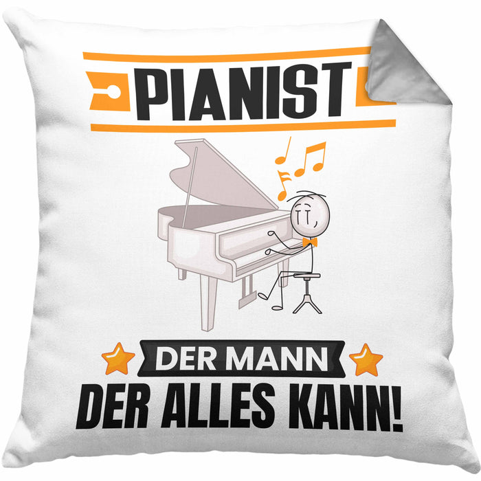 Pianist Kissen mit Füllung 40x40 Geschenk für Pianist Der Mann Der Alles Kann Geschenkidee zum Geburtstag (Grau) Grau Trendation