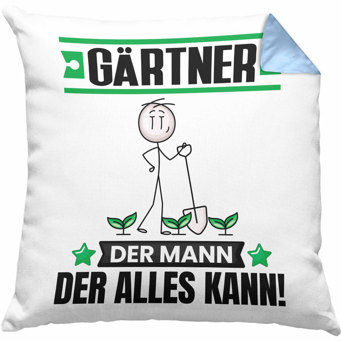 Gärtner Kissen mit Füllung 40x40 Geschenk für Gärtner Der Mann Der Alles Kann Geschenkidee zum Geburtstag (Grau) Blau Trendation