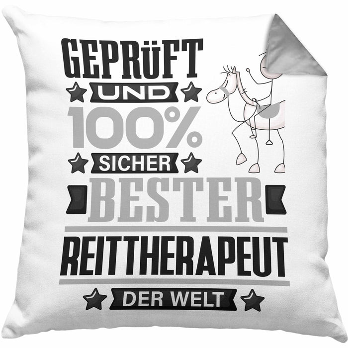 Reittherapeut Geschenk Lustiger Spruch für Reittherapeut Geschenkidee Bester Reittherapeut Der WeltKissen mit Füllung 40x40 (Grau) Grau Trendation