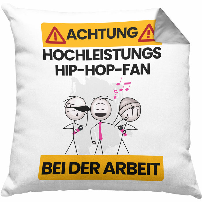 Hip-Hop-Fan Kissen mit Füllung 40x40 Geschenk Lustiger Spruch Geschenkidee für Hip-Hop-Fan Achtung Hochleistungs Hip-Hop-Fan Bei Der Arbeit (Grau) Grau Trendation