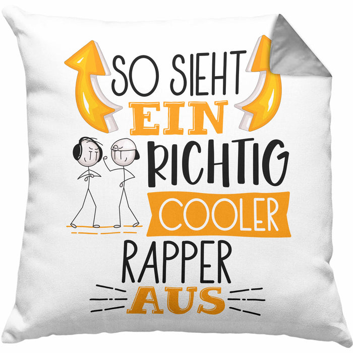 So Sieht Ein Richtig Cooler Rapper Aus Kissen mit Füllung 40x40 Geschenk für Rapper Geburtstag Geschenkdiee (Grau) Grau Trendation