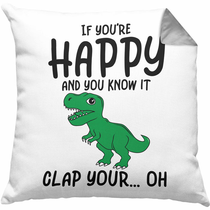 T-Rex Dino Kissen mit Füllung 40x40 Geschenk Wenn Du Glücklich Bist Und Du Es Weißt Klatsche Geschenkidee Dinosaurier Fans (Grau) Grau Trendation
