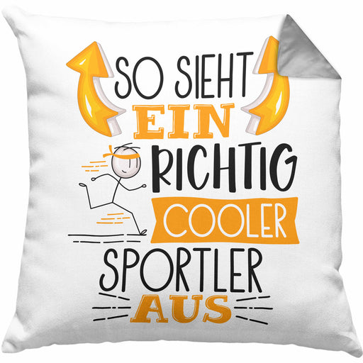 Sportler Kissen mit Füllung 40x40 Geschenk So Sieht Ein RIchtig Cooler Sportler Aus Geschenkidee Lustiger Spruch Geburtstag (Grau) Grau Trendation