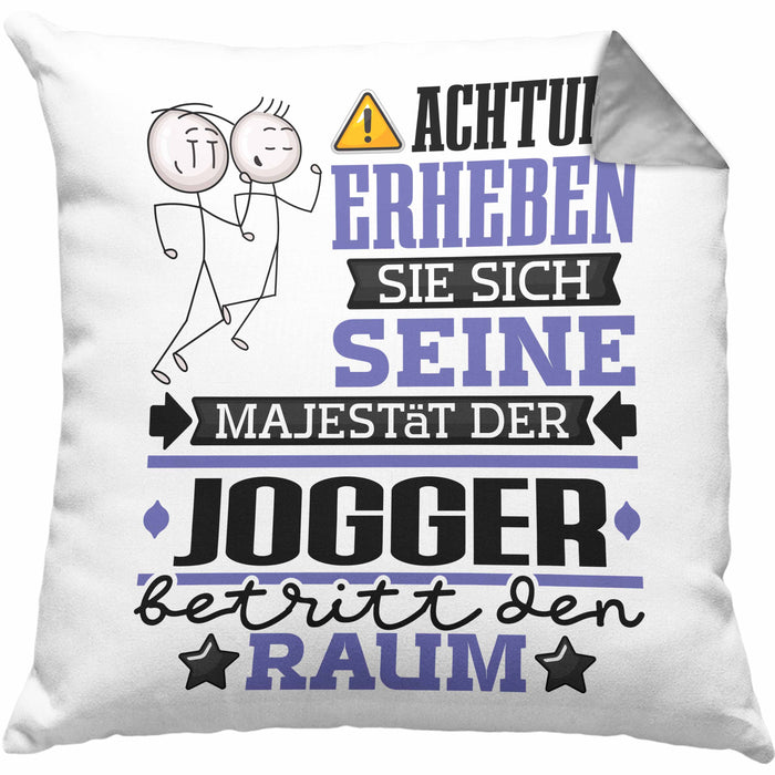 Jogger Geschenk Kissen mit Füllung 40x40 Lustiger Spruch Erheben Sie Sich Der Jogger Betritt den Raum (Grau) Grau Trendation