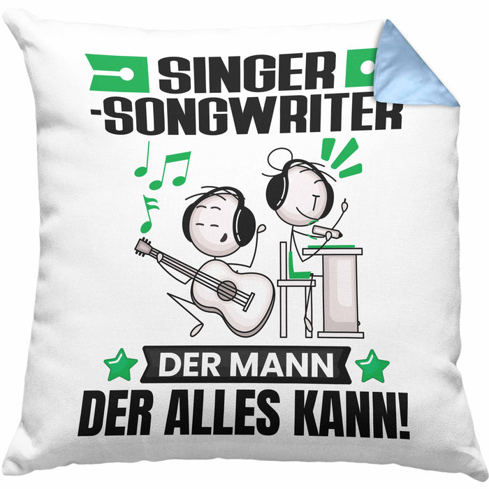 Singer-Songwriter Kissen mit Füllung 40x40 Geschenk für Singer-Songwriter Der Mann Der Alles Kann Geschenkidee zum Geburtstag (Grau) Blau Trendation
