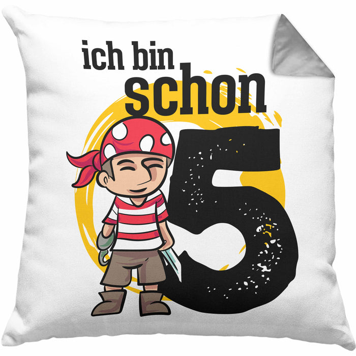 5ter Geburtstag Geschenkidee für Jungs Piraten-Kissen mit Füllung 40x40 zum 5. Geburtstag (Grau) Grau Trendation