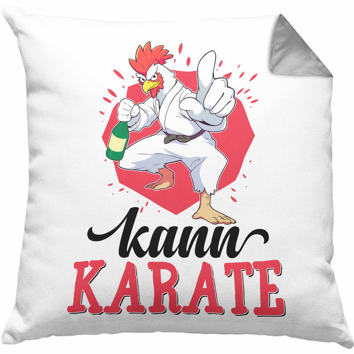 Huhn Kissen mit Füllung 40x40 Geschenk Huhn Kann Karate Geschenkidee Humor (Grau) Grau Trendation