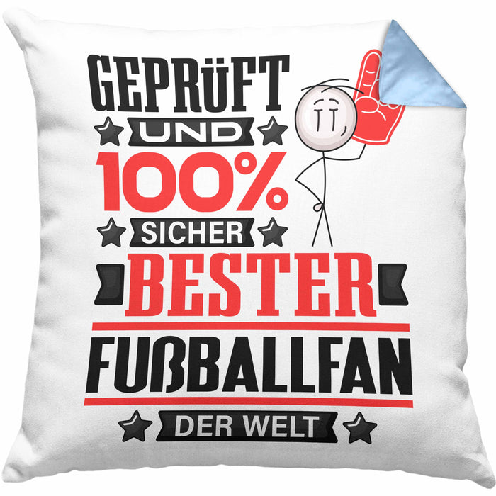 Fußballfan Geschenk Lustiger Spruch für Fußballfan Geschenkidee Bester Fußballfan Der WeltKissen mit Füllung 40x40 (Grau) Blau Trendation