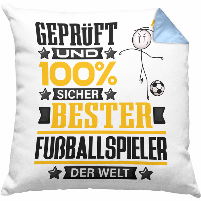 Fußballspieler Geschenk Lustiger Spruch für Fußballspieler Geschenkidee Bester Fußballspieler Der WeltKissen mit Füllung 40x40 (Grau) Blau Trendation