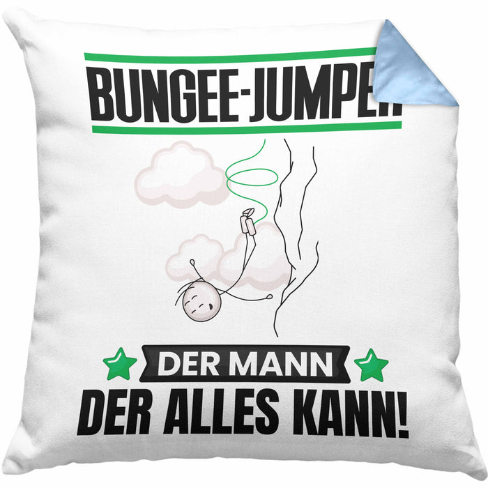 Bungee-Jumper Kissen mit Füllung 40x40 Geschenk für Bungee-Jumper Der Mann Der Alles Kann Geschenkidee zum Geburtstag (Grau) Blau Trendation