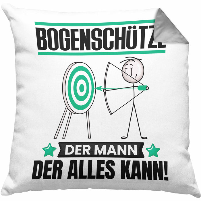 Bogenschütze Kissen mit Füllung 40x40 Geschenk für Bogenschütze Der Mann Der Alles Kann Geschenkidee zum Geburtstag (Grau) Grau Trendation