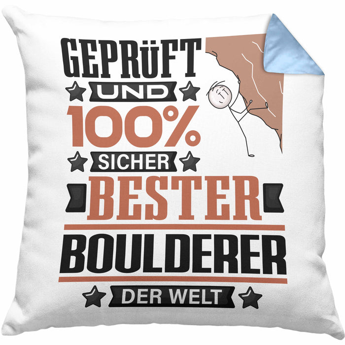 Boulderer Geschenk Lustiger Spruch für Boulderer Geschenkidee Bester Boulderer Der WeltKissen mit Füllung 40x40 (Grau) Blau Trendation
