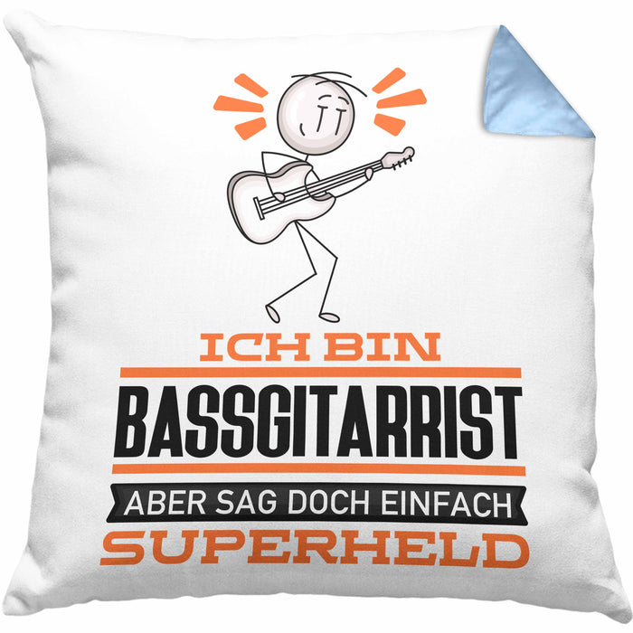 Bassgitarrist Geschenk Kissen mit Füllung 40x40 Ich Bin Bassgitarrist Aber Sag Doch Einfach Superheld Lustige Geschenkdiee für Bassgitarrist (Grau) Blau Trendation