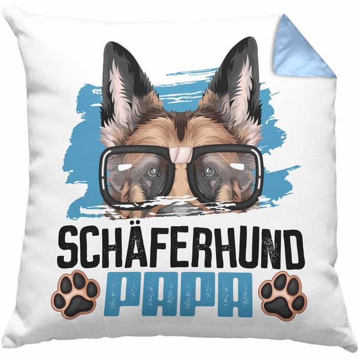 Schäferhund Papa Besitzer Kissen mit Füllung 40x40 Geschenk Lustiger Spruch Geschenkidee Schäferhund Liebhaber (Grau) Blau Trendation