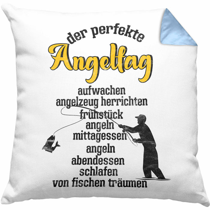 Kissen mit Füllung 40x40 für Angler Geschenk für Fischer Geschenkidee (Grau) Blau Trendation