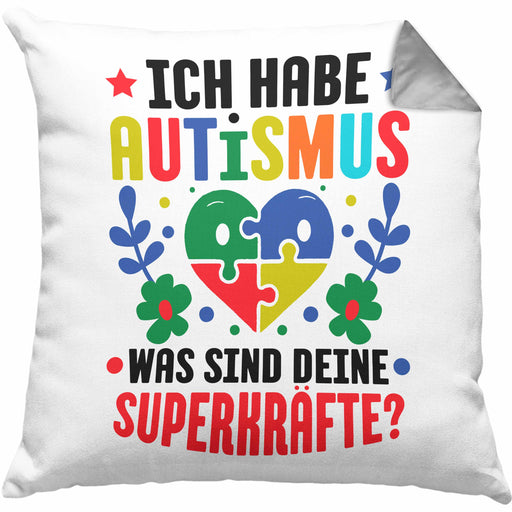Autismus Kissen mit Füllung 40x40 Geschenk Autist Geschenkidee Ich Habe Autismus Was Sind Deine Superkräfte (Grau) Grau Trendation