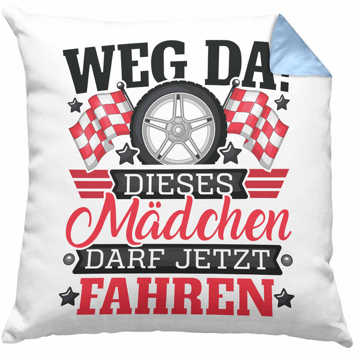 Führerschein Bestanden Geschenk Kissen mit Füllung 40x40 Bestandener Führerschein Weg Da Dieses Mädchen Darf Jetzt Fahren Motorrad Fahrschule (Grau) Blau Trendation