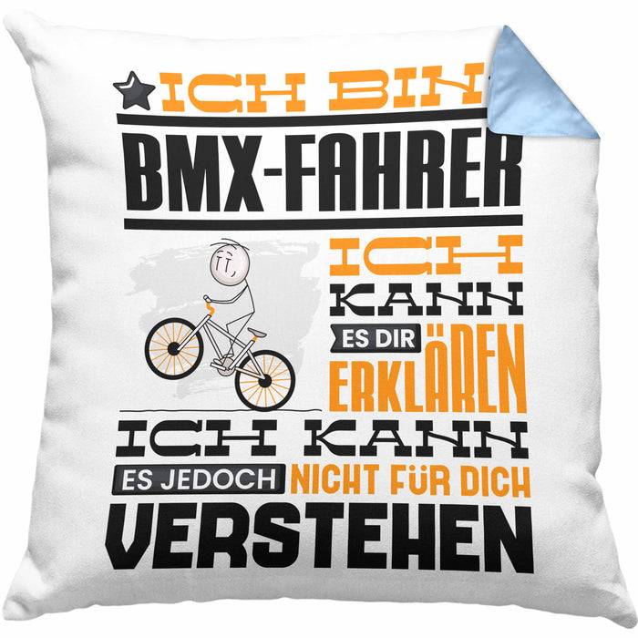 BMX-Fahrer Geschenk Kaffee-Kissen mit Füllung 40x40 Geschenkidee für BMX-Fahrer Ich Bin BMX-Fahrer Ich Kann Es Dir Erklären Jedoch Nicht Für Dich Verstehen Spruch Lustig (Grau) Blau Trendation